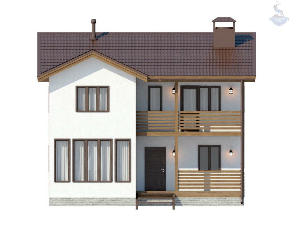 КД-40: двухэтажный каркасный дом с балконом и террасой