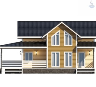 КД-700: двухэтажный каркасный дом с крыльцом и террасой