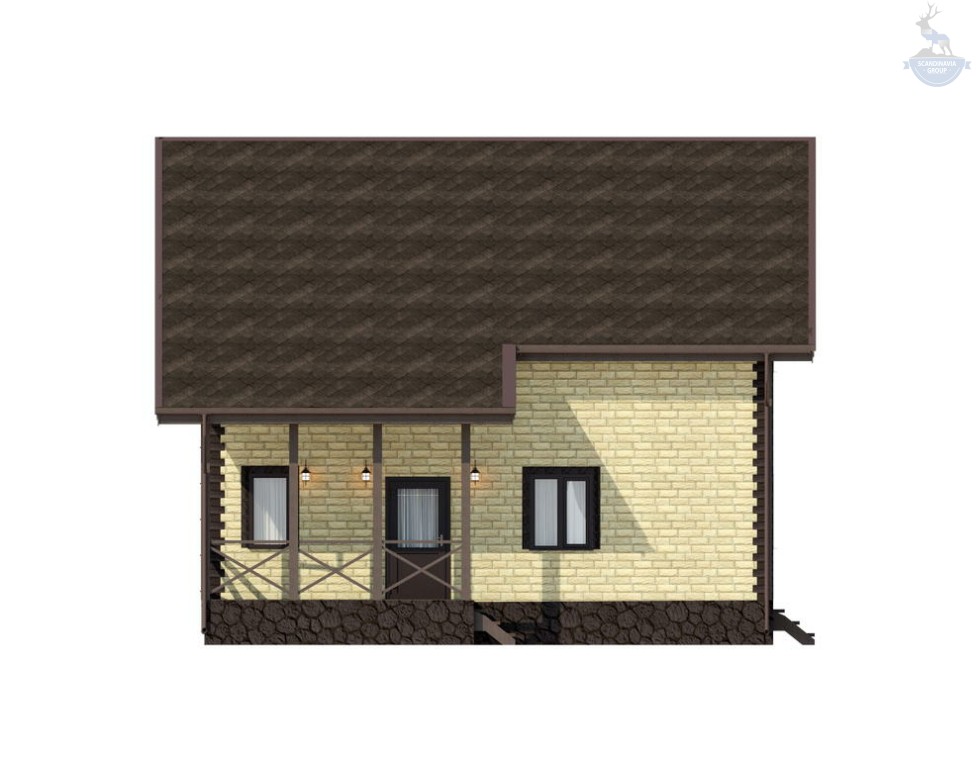 КД-80: двухэтажный каркасный дом с 2-мя террасами и балконом