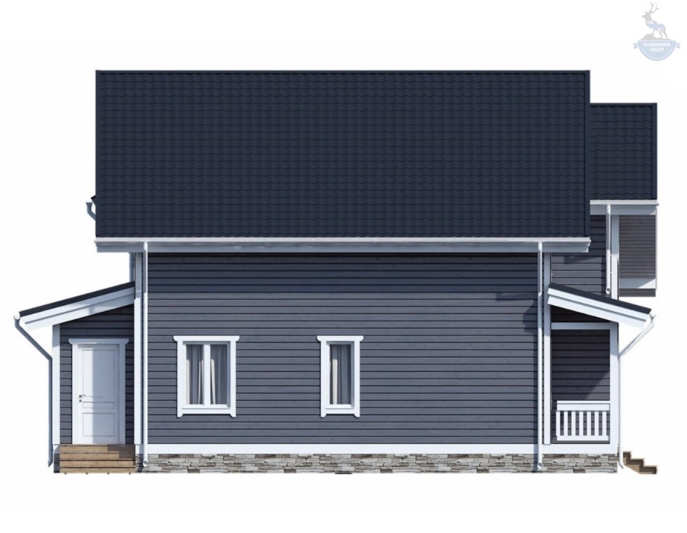 КД-910: двухэтажный каркасный дом с террасой, крыльцом и вторым светом