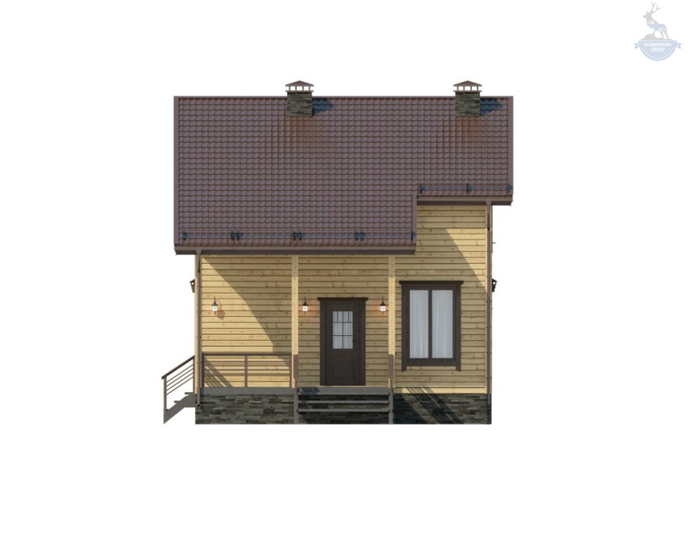 КД-120: двухэтажный каркасный дом с крыльцом, балконом и террасой