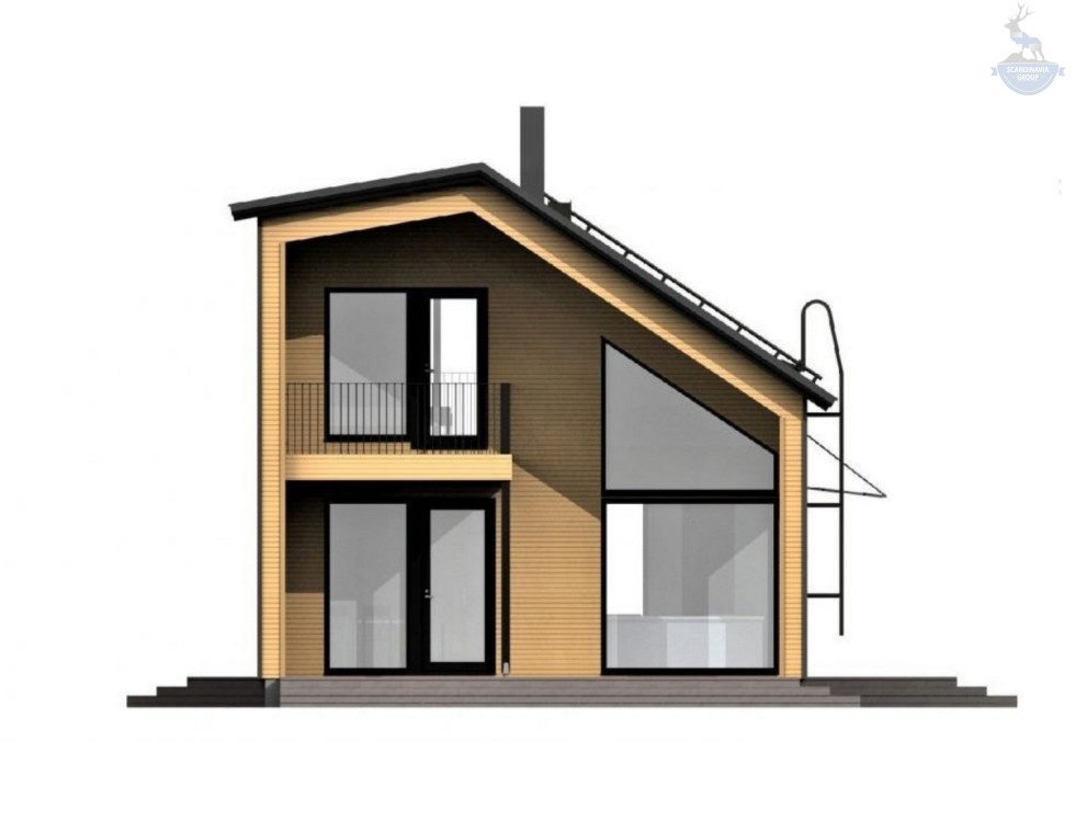 КД-460: двухэтажный каркасный дом с балконом и крыльцом