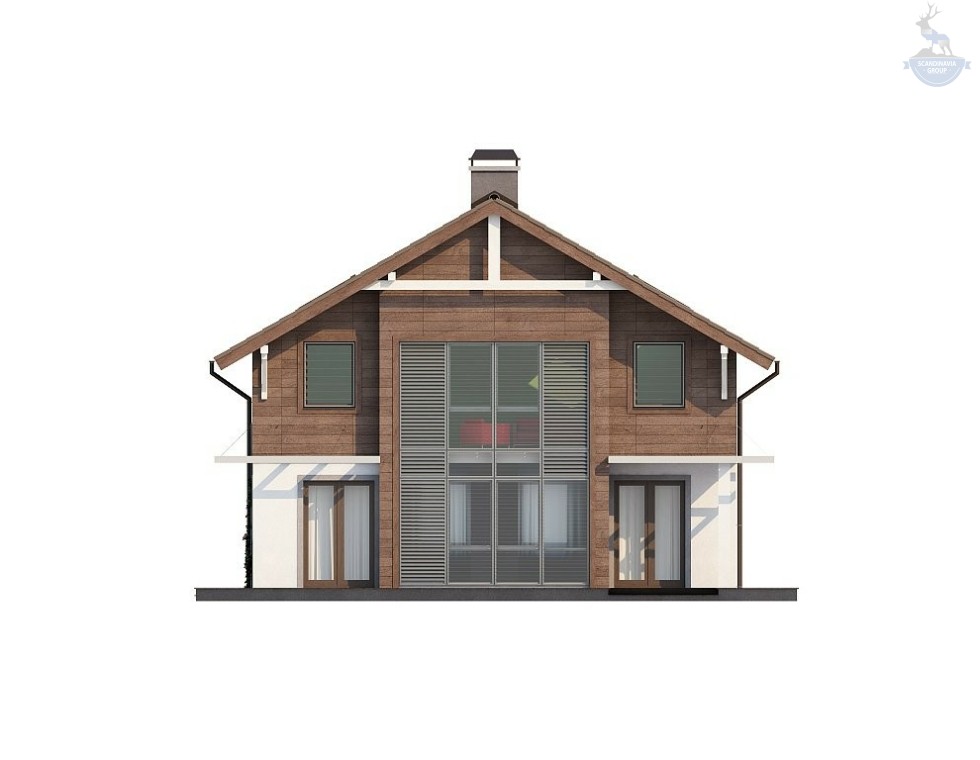 КД-840: двухэтажный каркасный дом с террасой и камином