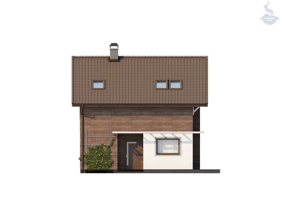 КД-840: двухэтажный каркасный дом с террасой и камином