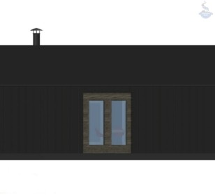 КД-900: одноэтажный каркасный дом с панорамными окнами, крыльцом и террасой
