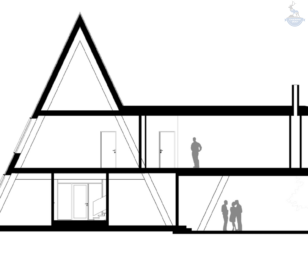 КД-630: двухэтажный каркасный дом с панорамными окнами и двумя террасами