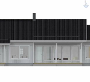 КД-510: каркасный дом с панорамными окнами и террасой