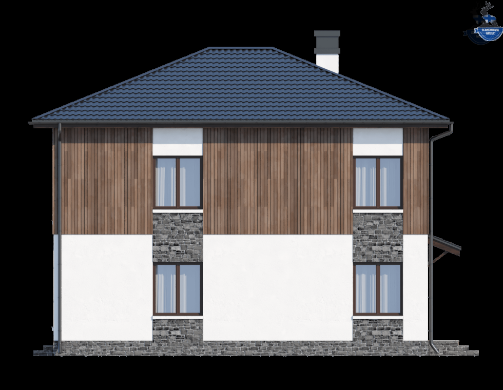 КД-730: двухэтажный каркасный дом с террасой и балконом