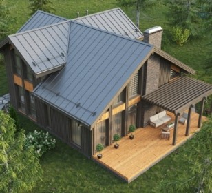 КД-820: двухэтажный каркасный дом с террасой и сауной