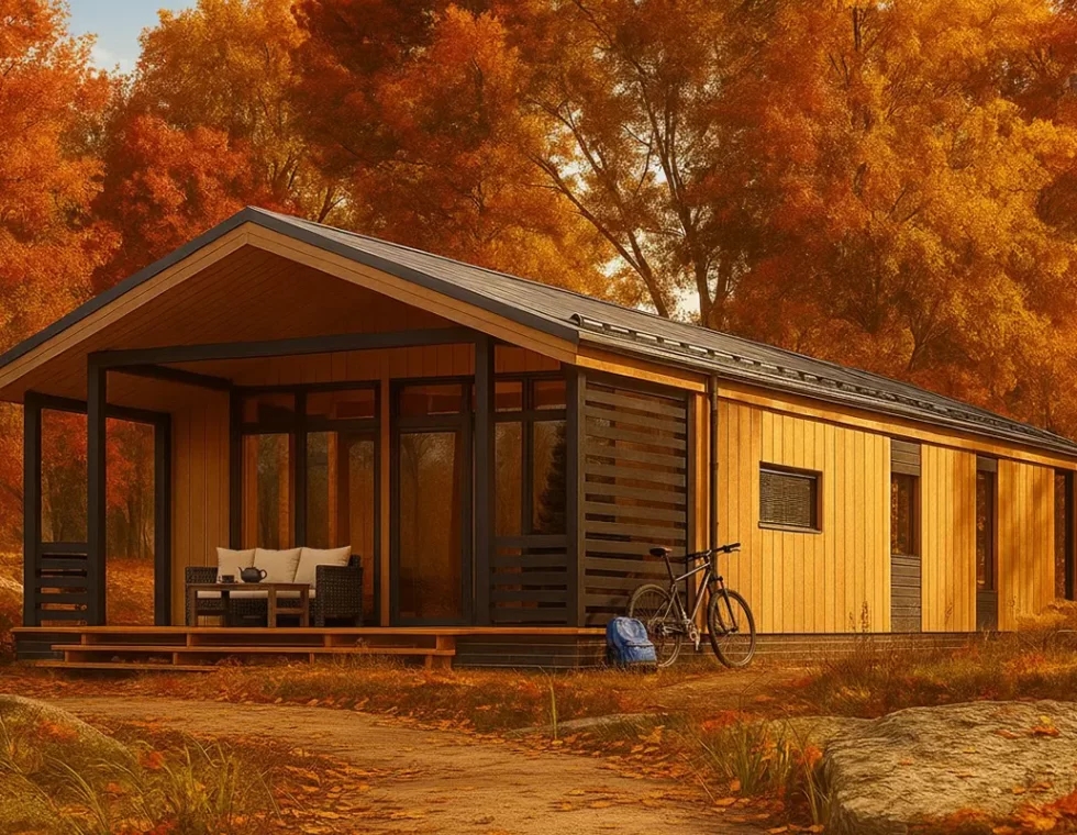 Одноэтажный каркасный дом с открытой верандой и сауной КД-860 фото 1