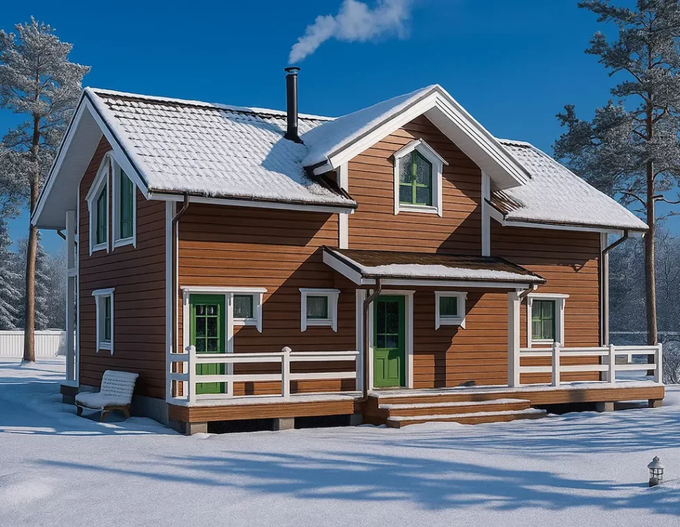 Каркасный дом с мансардой и террасой КД-450 фото 1