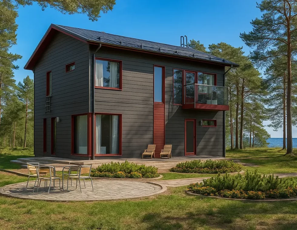 Двухэтажный каркасный дом с балконом КД-480 фото