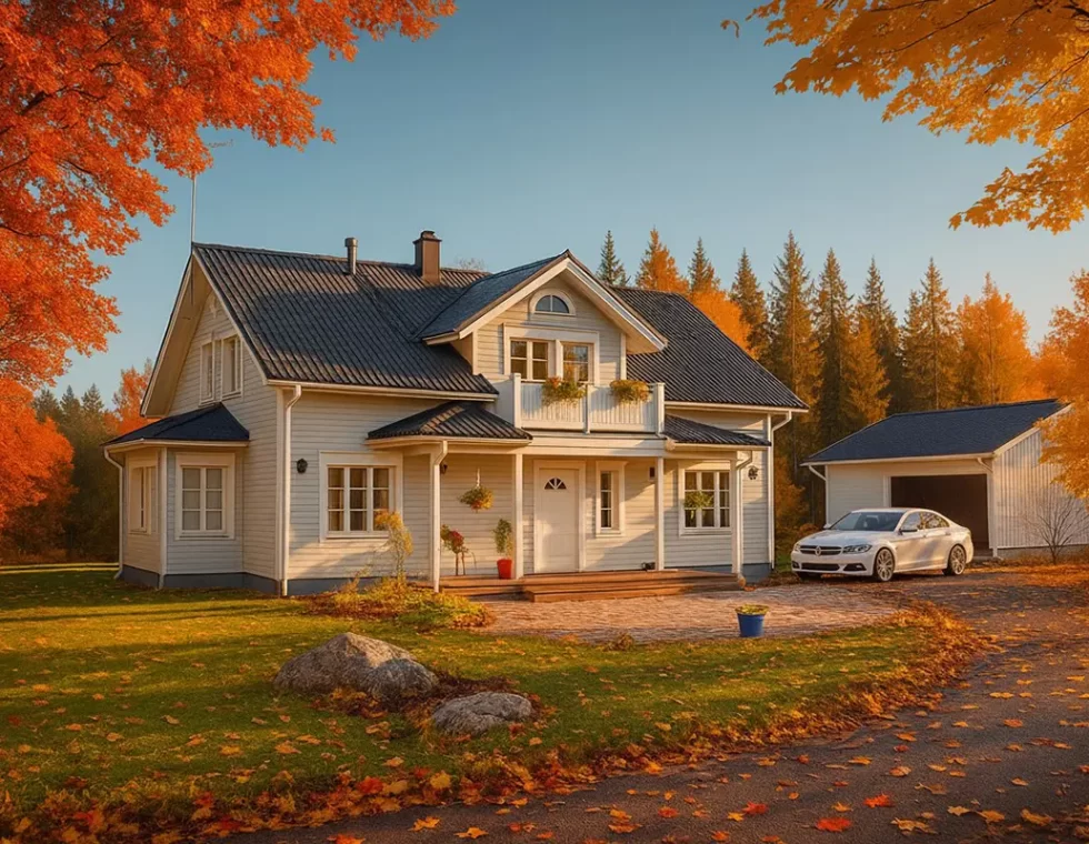 Двухэтажный каркасный дом с двумя террасами КД-470 фото