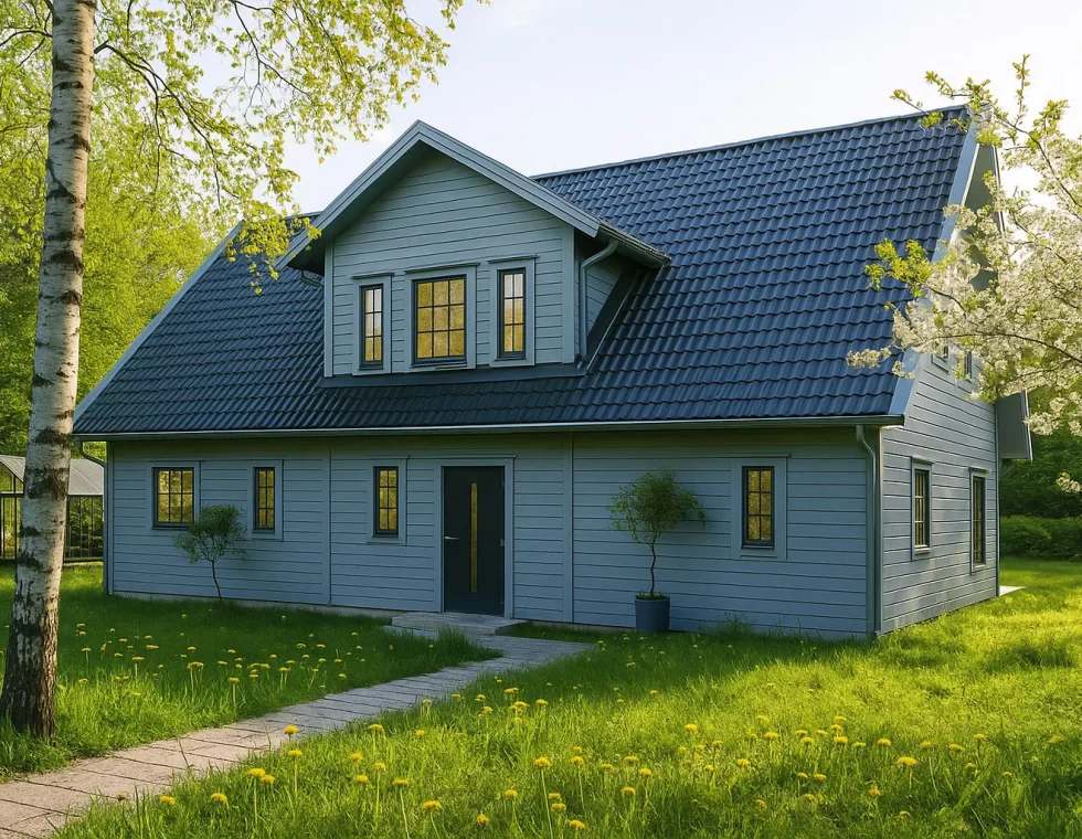 Двухэтажный каркасный дом с террасой и панорамными окнами КД-600 фото 2