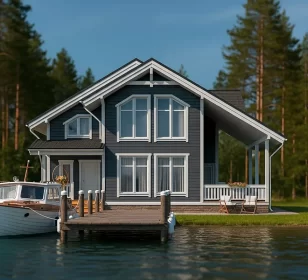 КД-910: двухэтажный каркасный дом с террасой, крыльцом и вторым светом