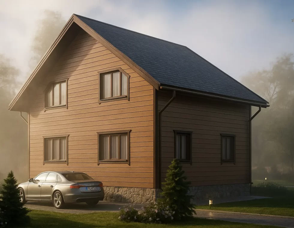 Двухэтажный каркасный дом с балконом и крыльцом, 115 м² КД-10 | «7х9»