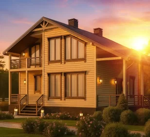 Двухэтажный каркасный дом с крыльцом, балконом и террасой КД-120 фото 1