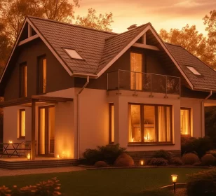 Двухэтажный каркасный дом с балконом и эркером КД-250 фото