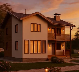 Двухэтажный каркасный дом с балконом и террасой КД-40 фото 2