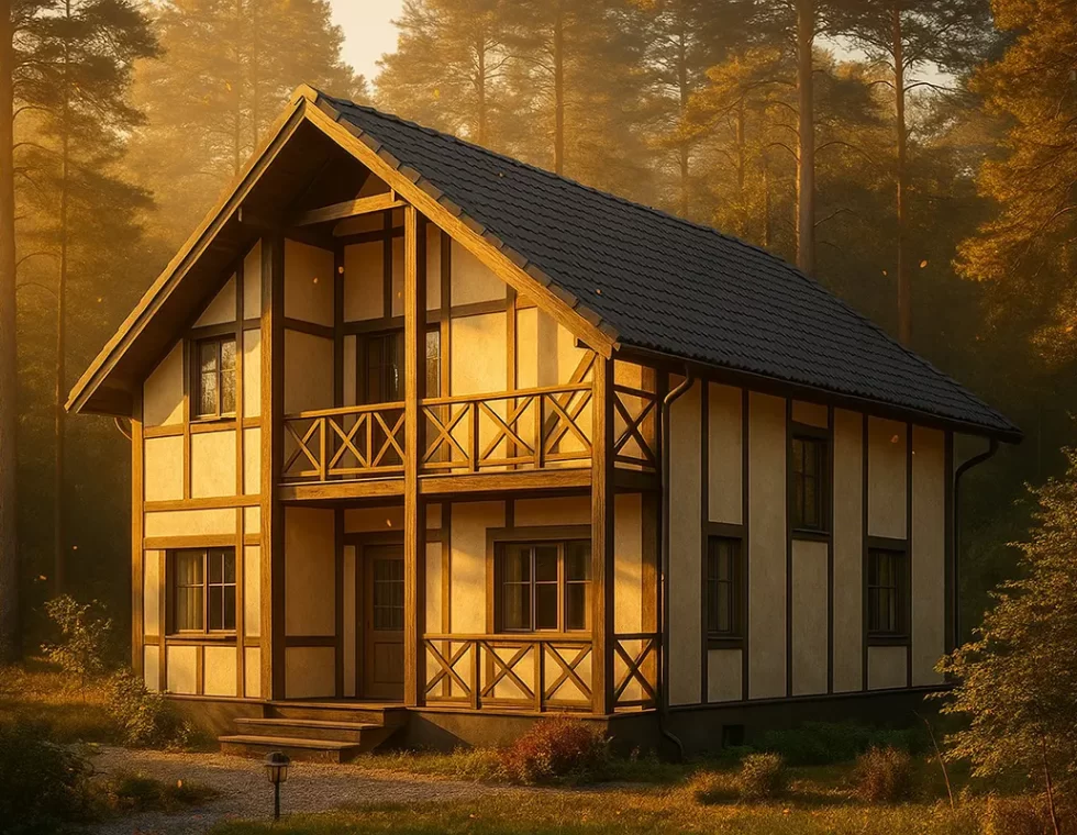 Двухэтажный каркасный дом с 2-мя террасами и балконом КД-80 фото 2