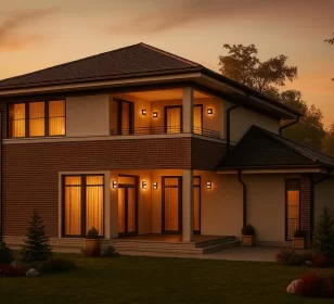 Двухэтажный каркасный дом с балконом и гаражом КД-130 фото 1