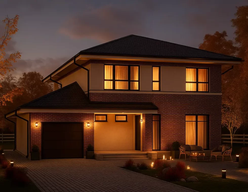 Двухэтажный каркасный дом с балконом и гаражом КД-130 фото 2