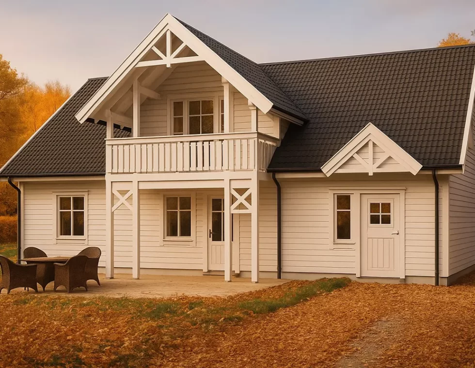 Каркасный дом с балконом и террасой КД-710 фото 1