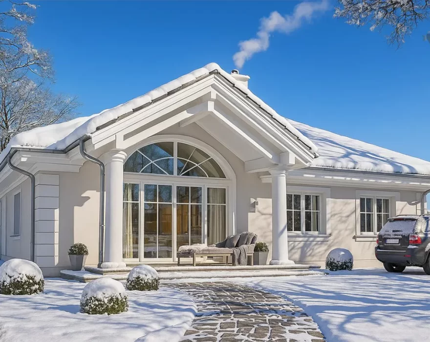 Каркасный дом с террасой и панорамным остеклением КД-420 фото 1