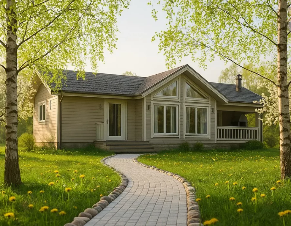 Одноэтажный каркасный дом с крыльцом и верандой КД-680 фото 2