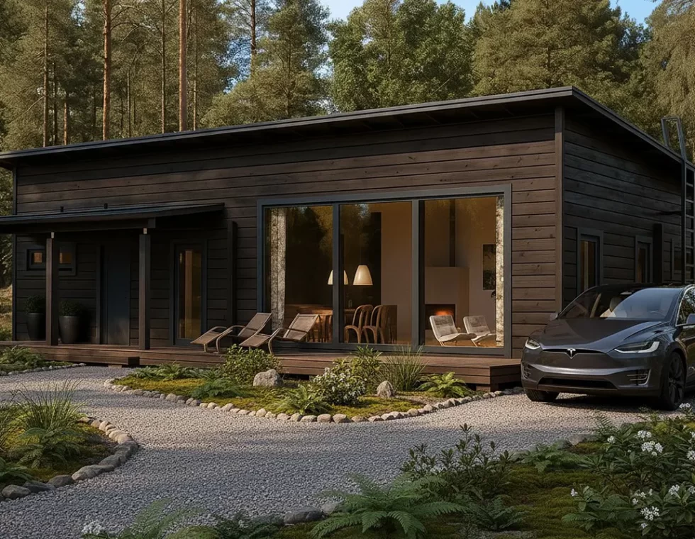 Одноэтажный каркасный дом с плоской крышей и сауной КД-870 фото 1