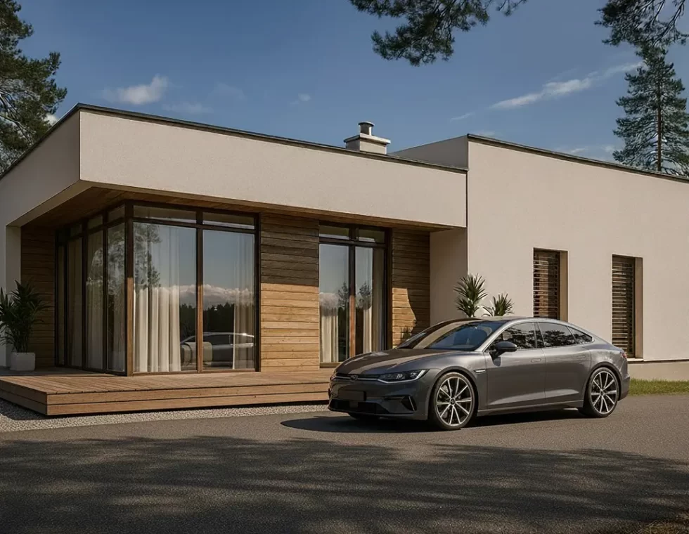 Одноэтажный каркасный дом с плоской крышей КД-640 фото 2