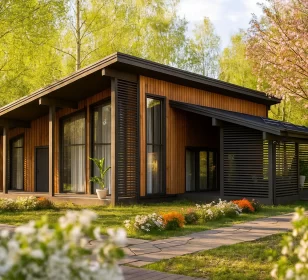 Одноэтажный каркасный дом с высокими потолками и узкими окнами КД-810 фото 1