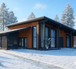 Одноэтажный каркасный дом с высокими потолками и узкими окнами КД-810 фото 2