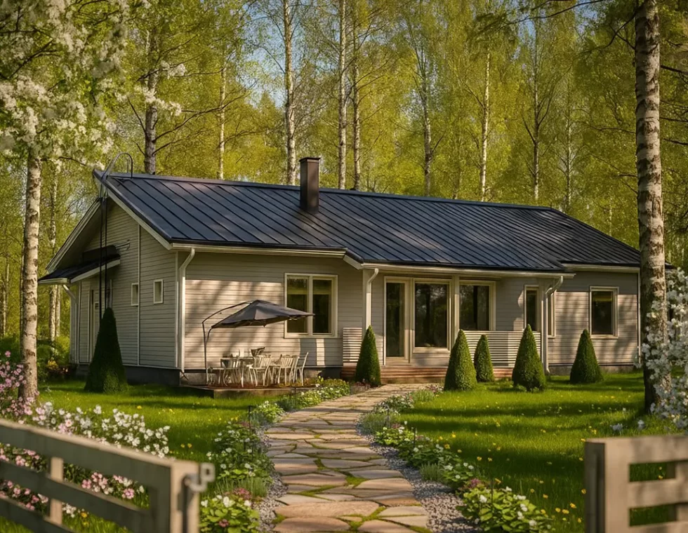 Одноэтажный каркасный дом с двумя террасами КД-290 фото