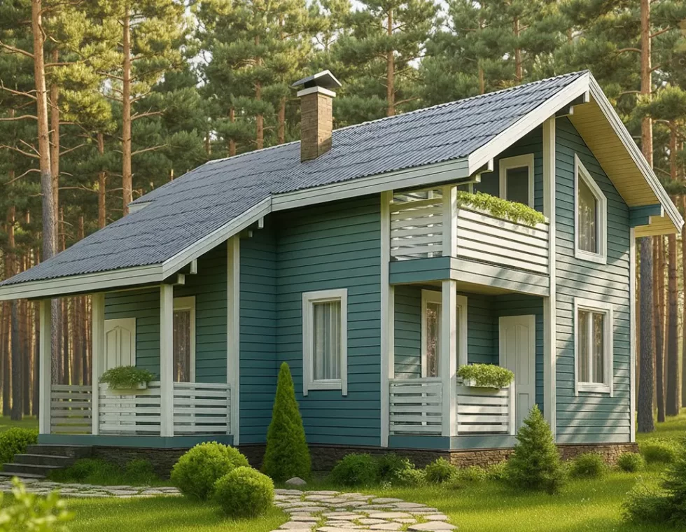 2-х этажный каркасный дом с двумя террасами КД-300 фото 2