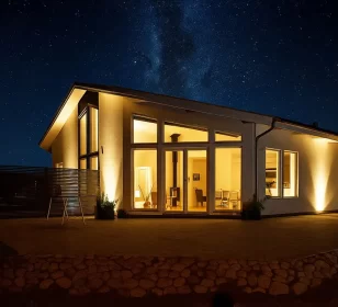 Одноэтажный каркасный дом с камином КД-580 фото 1