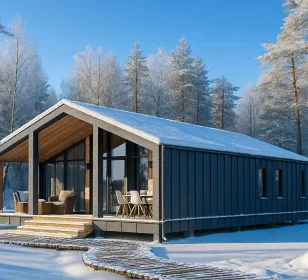 Одноэтажный каркасный дом с террасой и панорамными окнами КД-380 фото 1