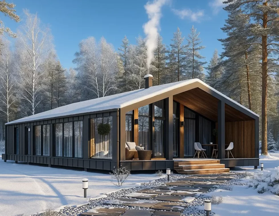 Одноэтажный каркасный дом с террасой и панорамными окнами КД-380 фото 2